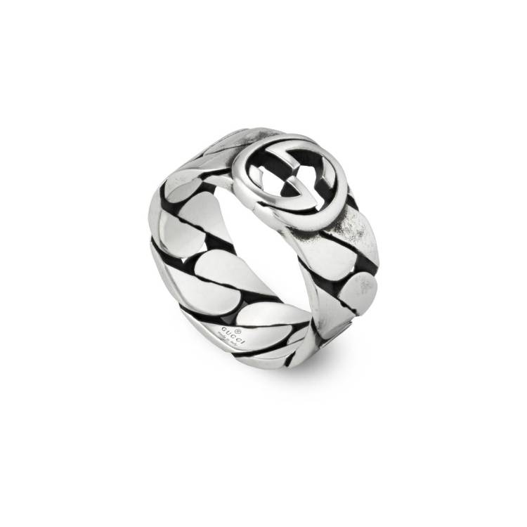Gucci Interlocking Sterling Silver 8mm Wide Band Ring - O.5