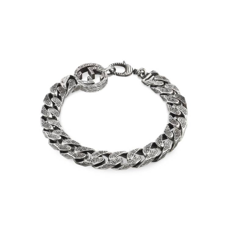 Gucci Interlocking Sterling Silver Engraved Chain Bracelet - 16cm