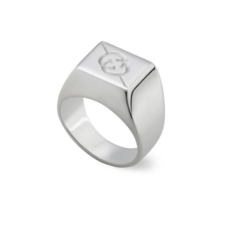 Gucci Interlocking Sterling Silver Signet Ring - T.5