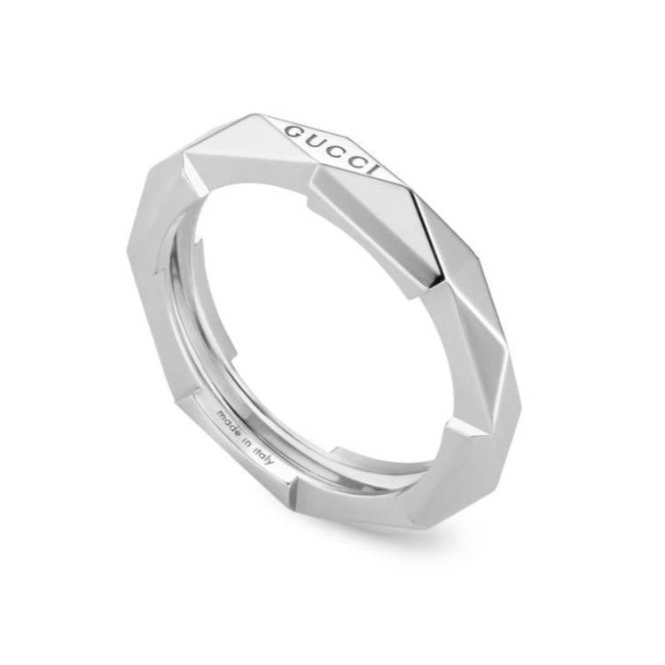 Gucci Link to Love 18ct White Gold 4mm Studded Ring - S