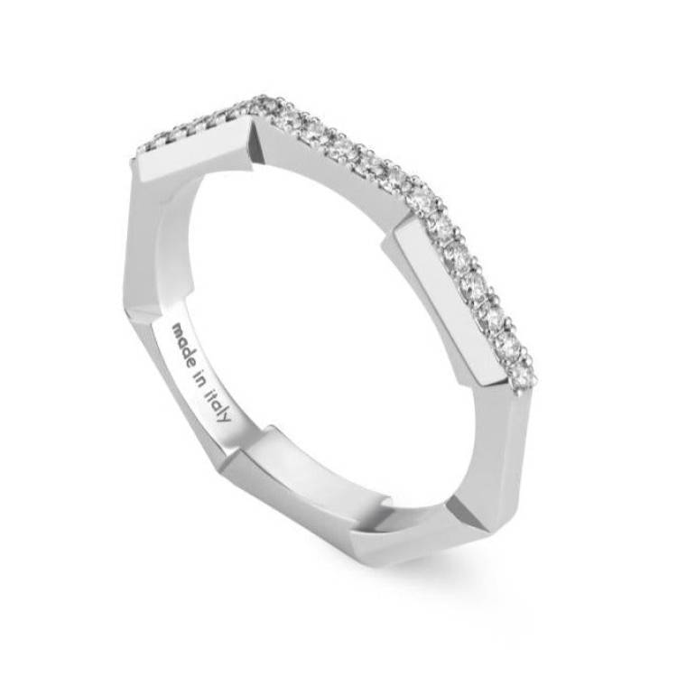 Gucci Link to Love 18ct White Gold Diamond 3mm Ring - Q.5