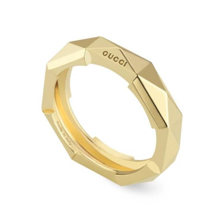 Gucci Link to Love 18ct Yellow Gold 5mm Studded Ring - M.5