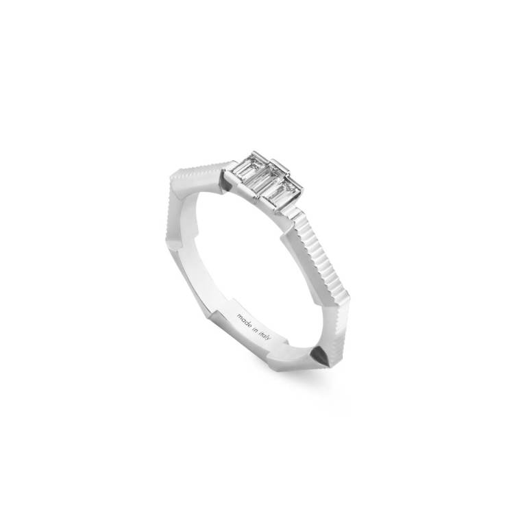 Gucci Link to Love 18ct White Gold Diamond Baguette Cut 3mm Ring D - M.5