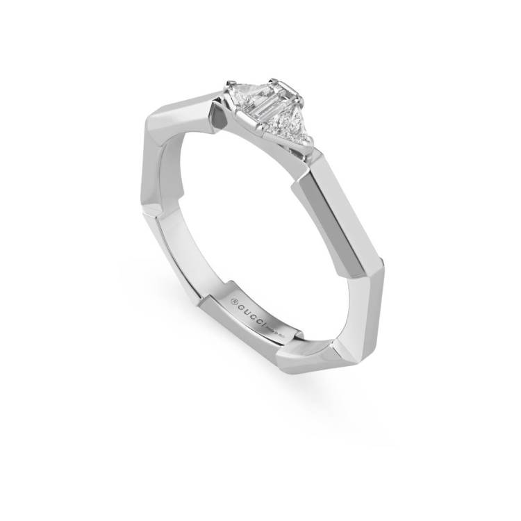 Gucci Link to Love 18ct White Gold Diamond Baguette Three Stone Ring - K.5