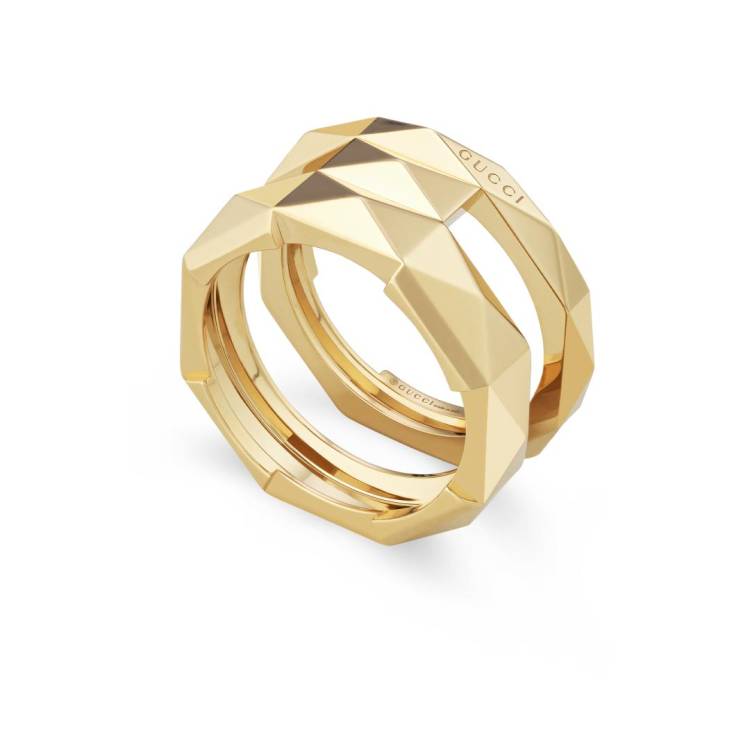 Gucci Link to Love 18ct Yellow Gold Geometric Studded Double Ring - M.5