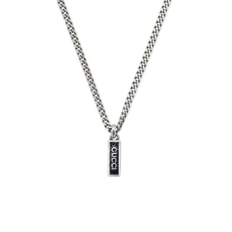 Gucci Tag Sterling Silver Black Enamel Logo Pendant D - Silver