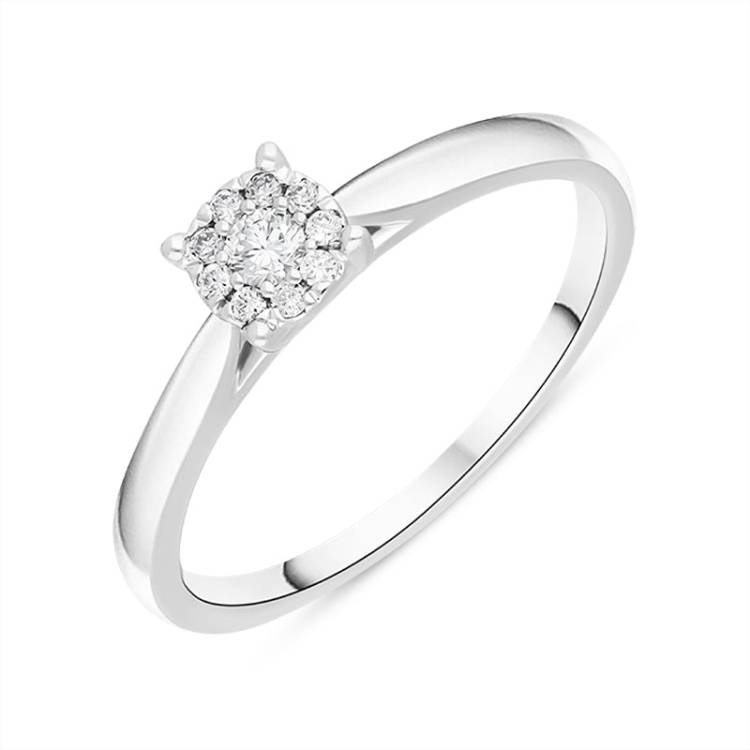 Hans D Krieger 18ct White Gold 0.14ct Diamond Cluster Ring - Gold