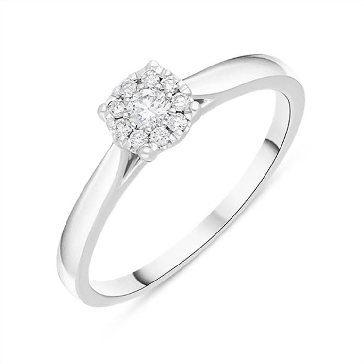 Hans D Krieger 18ct White Gold 0.17ct Diamond Cluster Ring - Gold