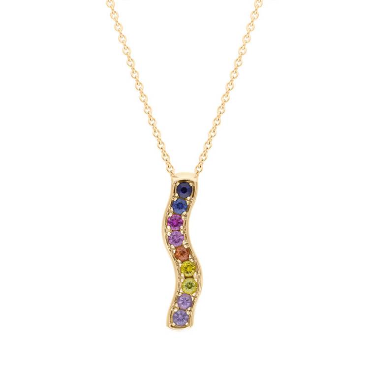 Hans D Krieger 18ct Rose Gold 0.57ct Sapphire Multicoloured Wave Pendant - Gold