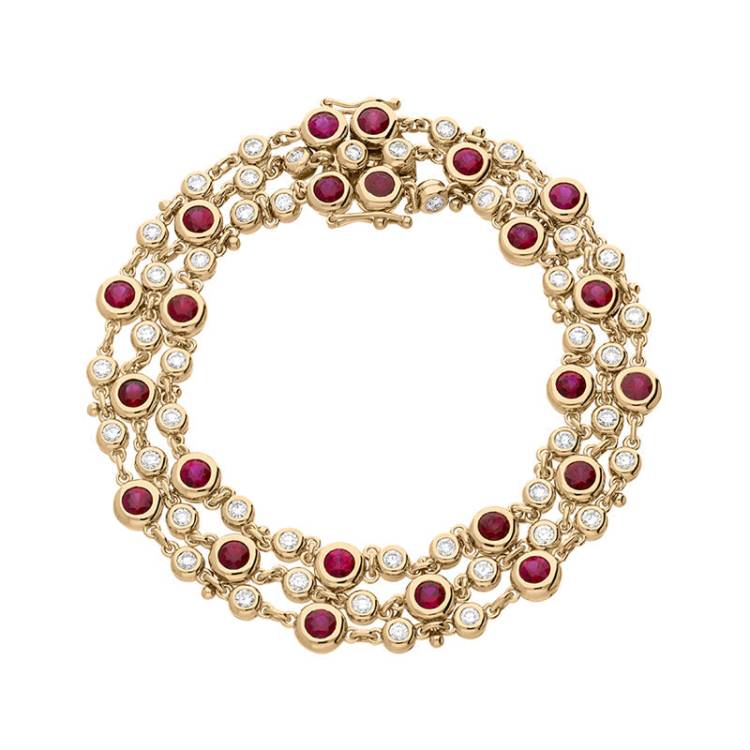 Hans D Krieger 18ct Rose Gold 3.51ct Ruby Diamond Three Row Bracelet D