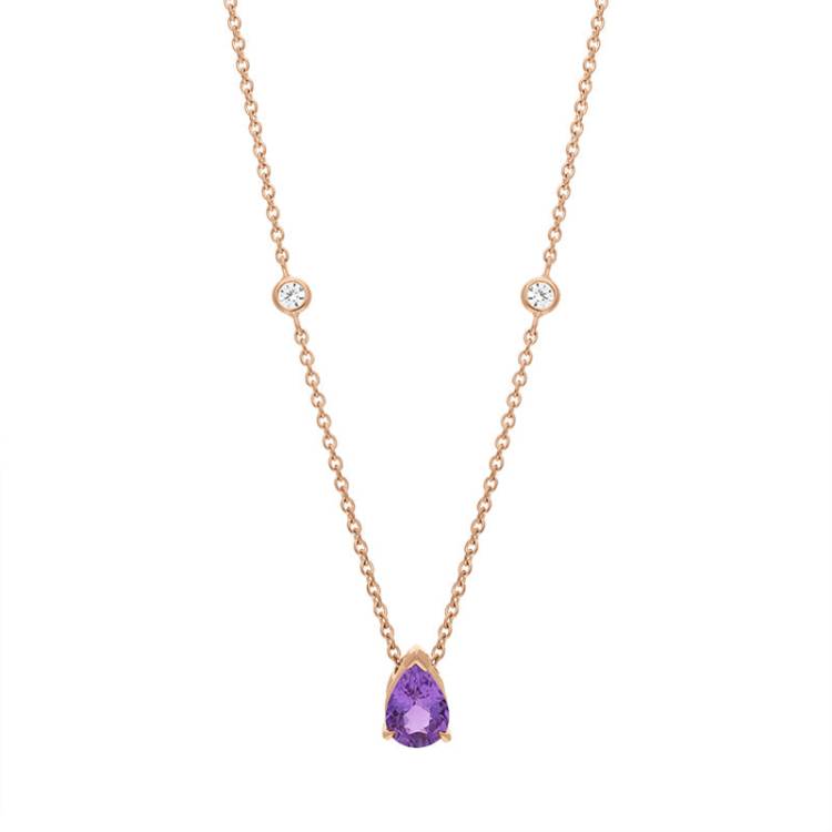 Hans D Krieger 18ct Rose Gold Sapphire Diamond Pear Drop Necklace - Gold