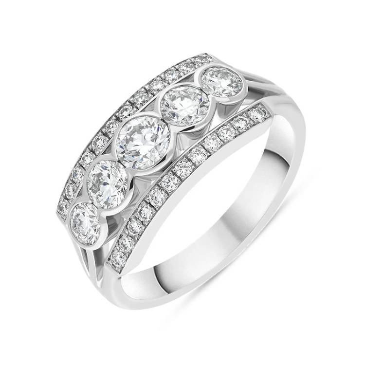 Hans D Krieger 18ct White Gold 1.25ct Diamond Graduated Three Row Eternity Ring - N