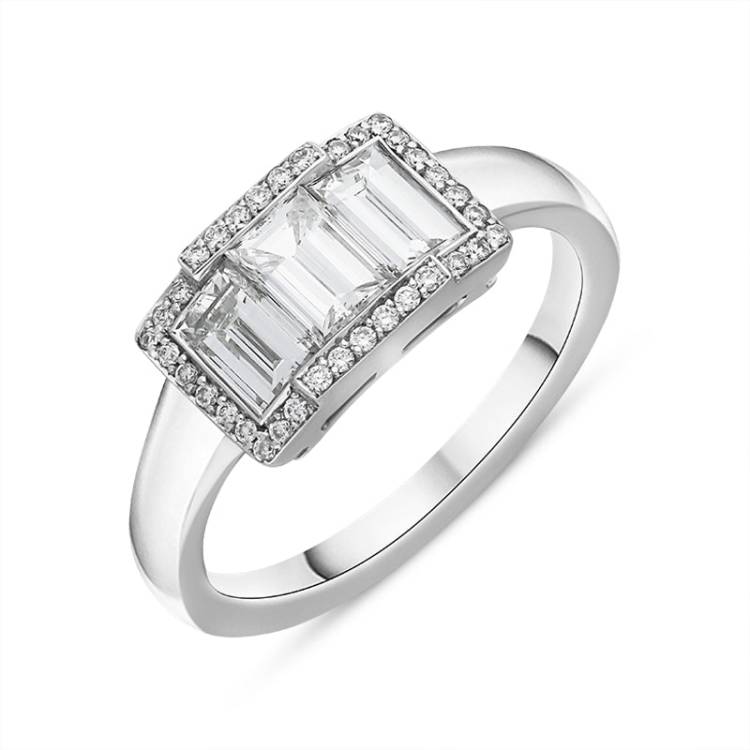 Hans D Krieger 18ct White Gold 1.44ct Diamond Three Stone Baguette Cut Cluster Ring - M