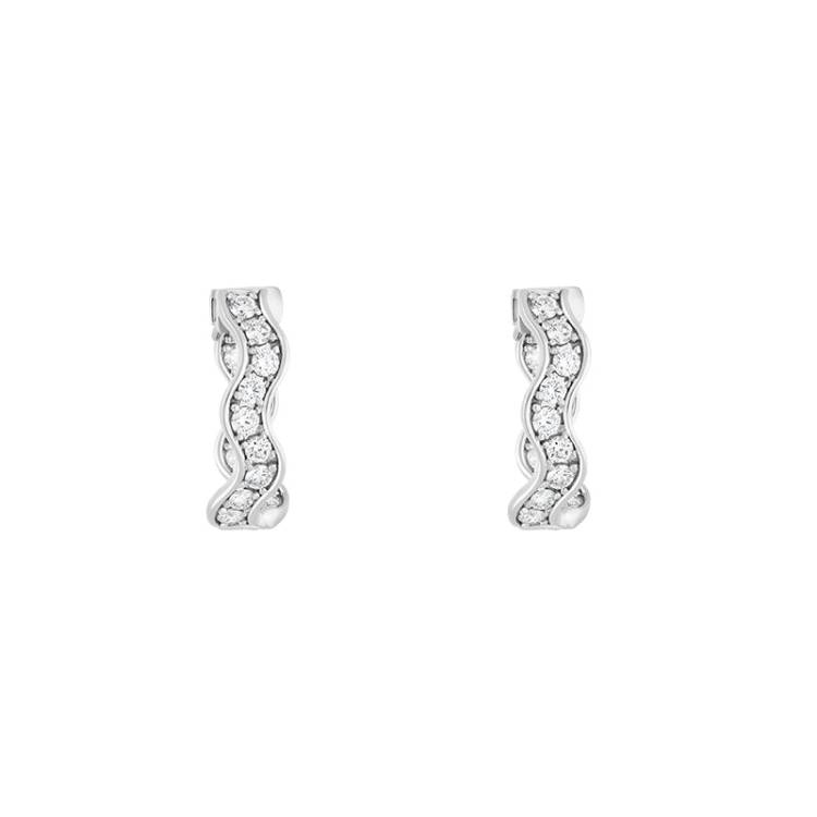 Hans D Krieger 18ct White Gold 1.53ct Diamond Wave Hoop Earrings - Gold