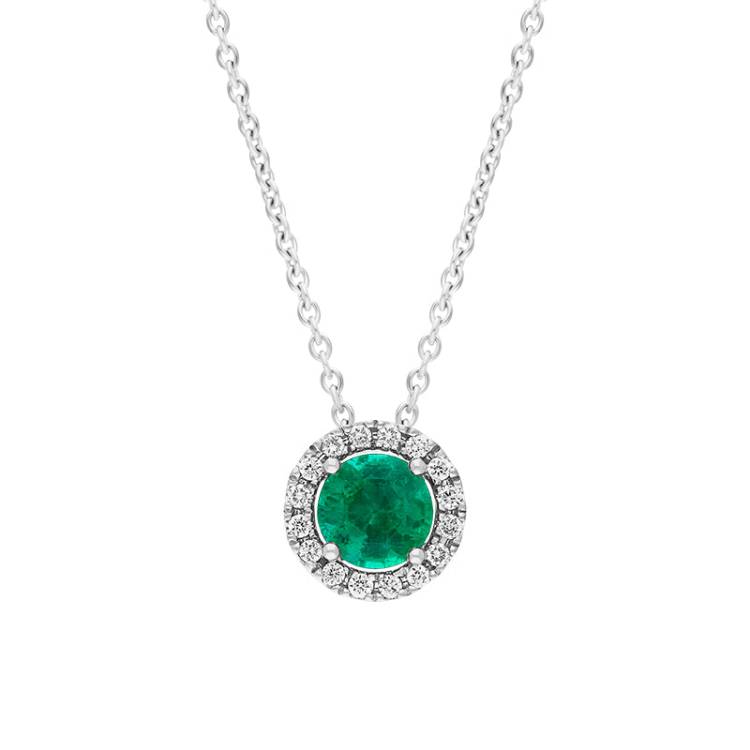 Hans D Krieger 18ct White Gold Emerald Diamond Round Cluster Pendant - Gold