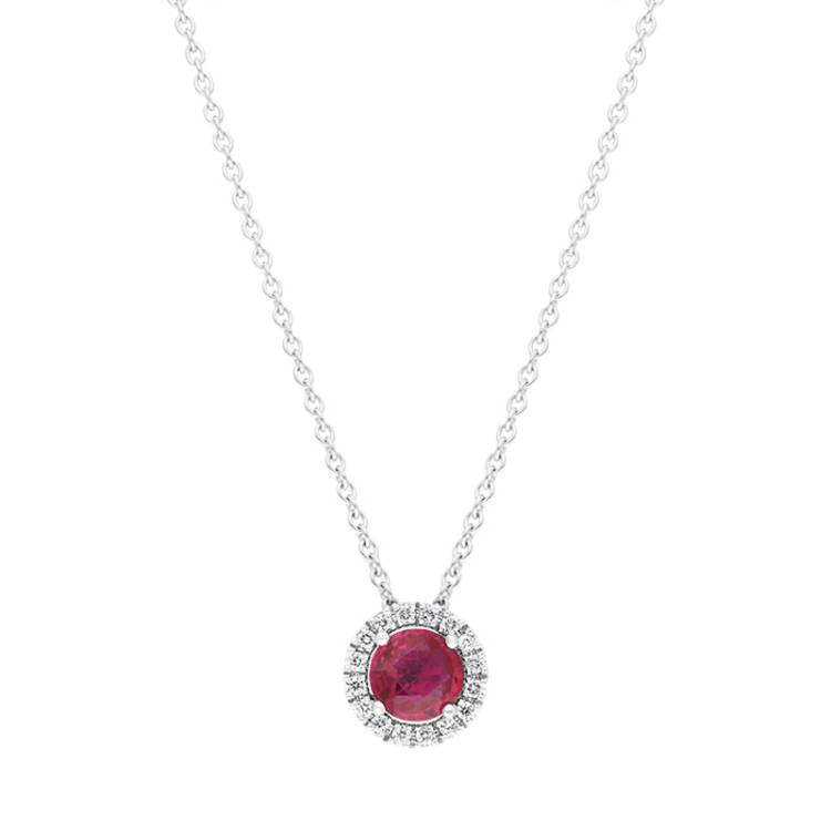 Hans D Krieger 18ct White Gold Ruby Diamond Round Cluster Pendant - Gold