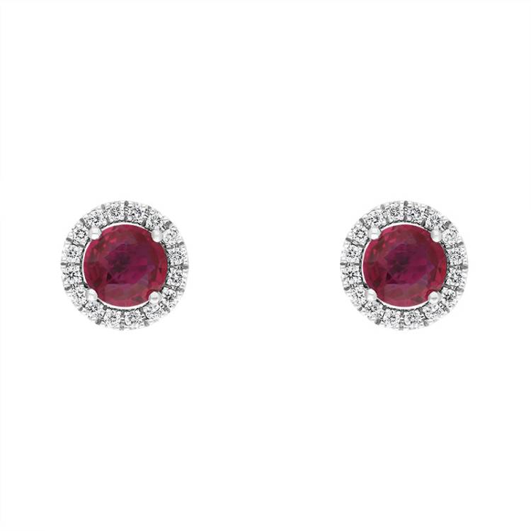 Hans D Krieger 18ct White Gold Ruby Diamond Round Cluster Stud Earrings - Gold