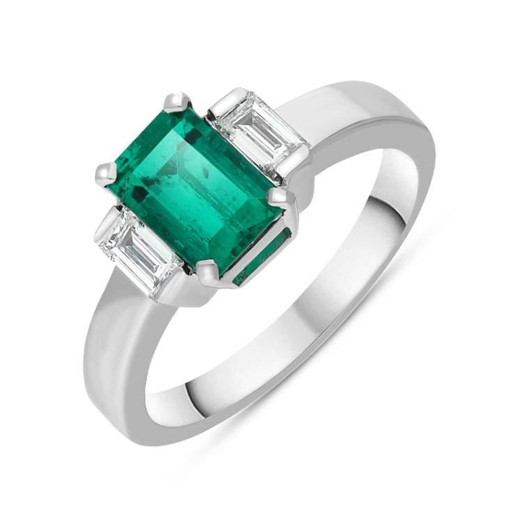 Hans D Krieger Platinum 1.08ct Emerald Diamond Three Stone Ring D - L
