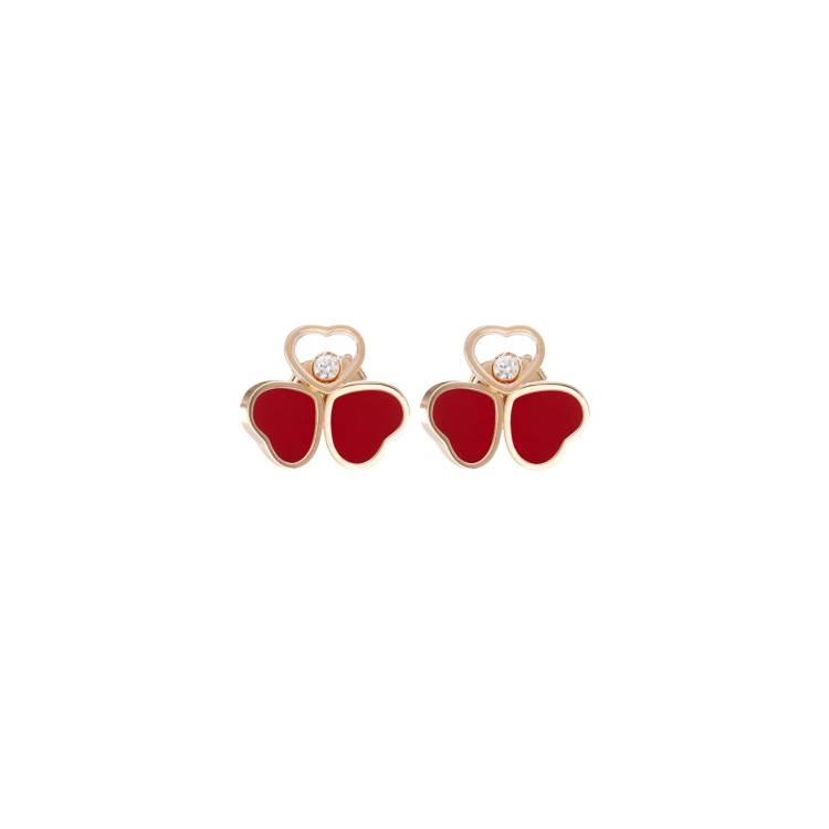 Chopard Happy Hearts Wings 18ct Rose Gold Red Stone Earrings