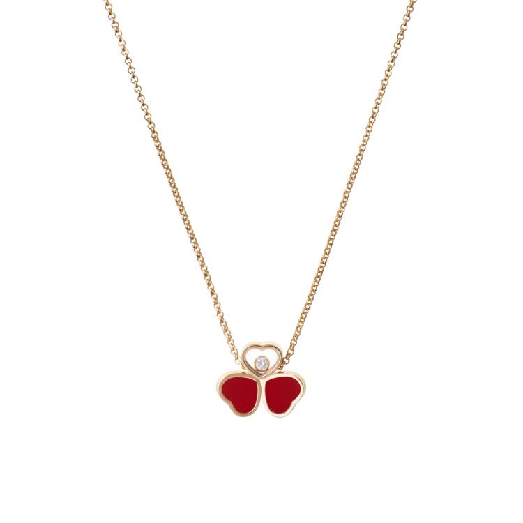 Chopard Happy Hearts Wings 18ct Rose Gold Red Stone Necklace