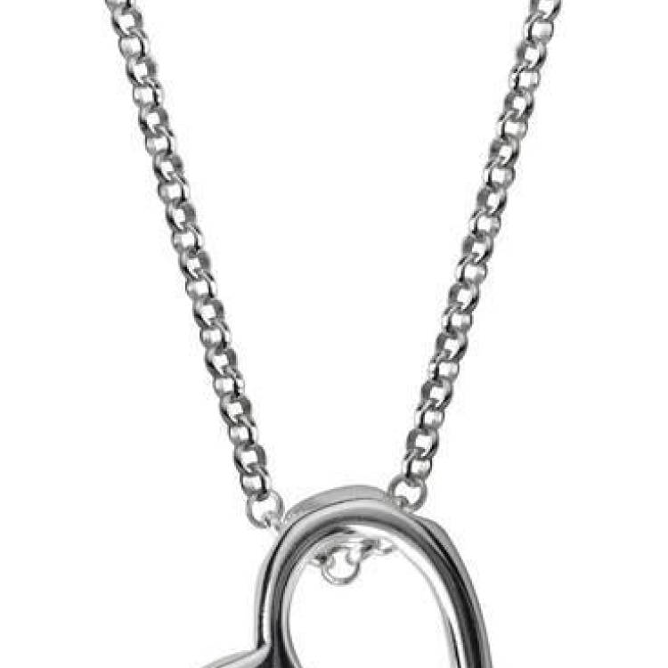 Sterling Silver Open Heart Necklace - Silver