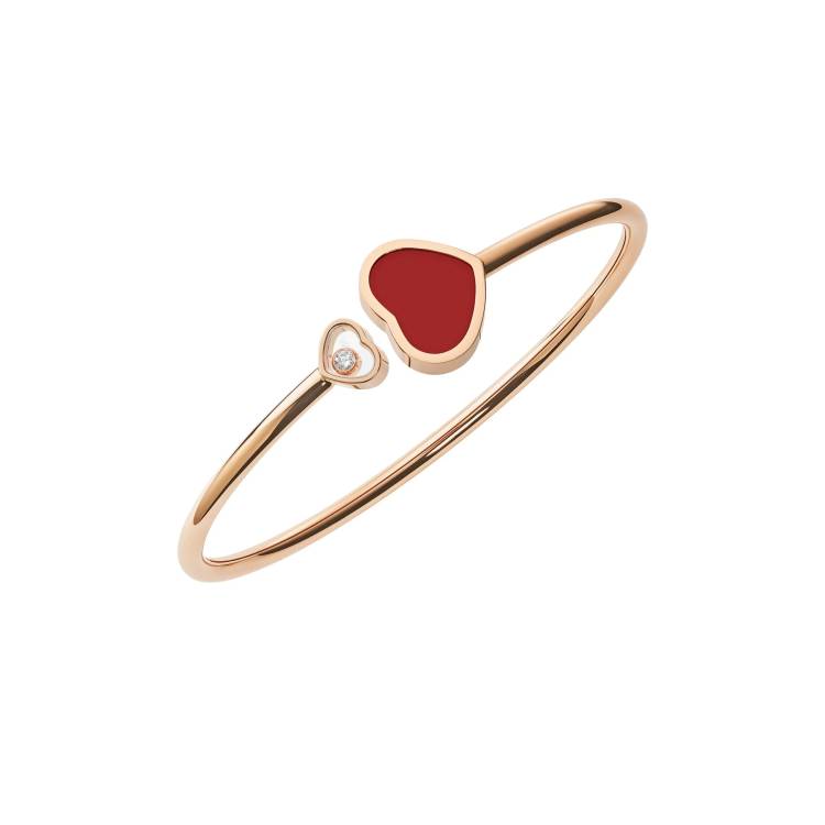 Chopard Happy Hearts 18ct Rose Gold Diamond Carnelian Bangle - M