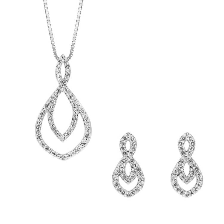 Hot Diamonds Harmony Sterling Silver Diamond Double Teardrop Necklace Earrings Set D - Silver