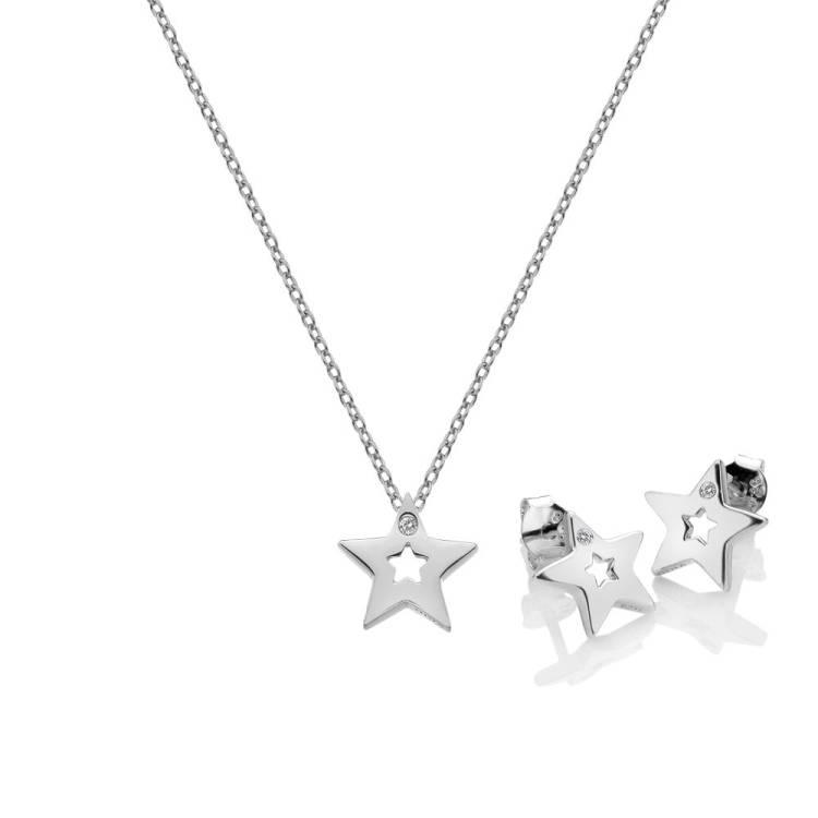 Hot Diamonds Amulets Sterling Silver Diamond Star Necklace Earrings Set - Silver