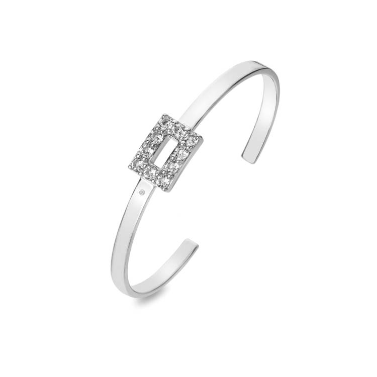 Hot Diamonds Echo Sterling Silver White Topaz Bangle - Silver