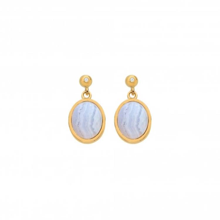 Hot Diamonds Gold Plated Sterling Silver Blue Lace Agate Oval Earrings