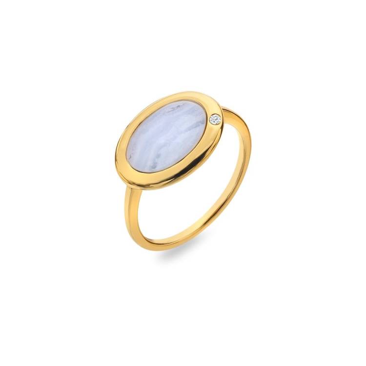 Hot Diamonds Gold Plated Sterling Silver Blue Lace Agate Ring - Medium (N)