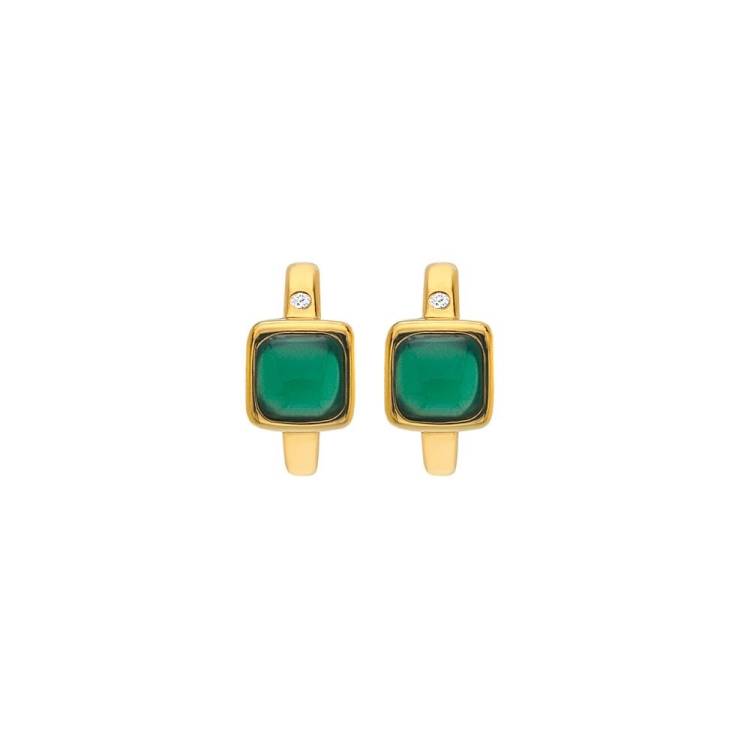 Hot Diamonds Gold Plated Sterling Silver Green Agate Square Huggie Earrings