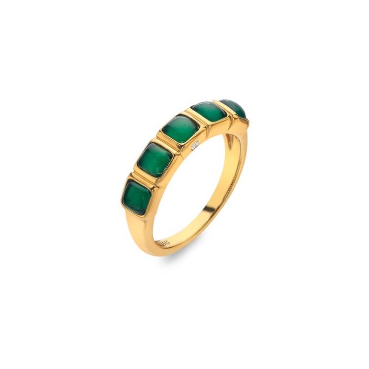 Hot Diamonds Gold Plated Sterling Silver Green Agate Square Ring - Extra Small (L)
