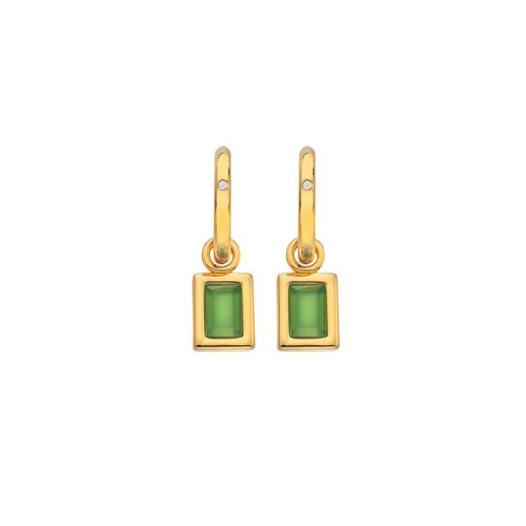 Hot Diamonds Gold Plated Sterling Silver Green Chalcedony Rectangle Earrings