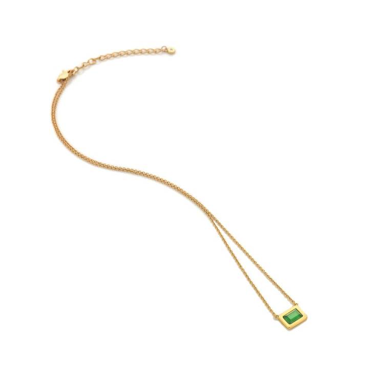 Hot Diamonds Gold Plated Sterling Silver Green Chalcedony Rectangle Necklace