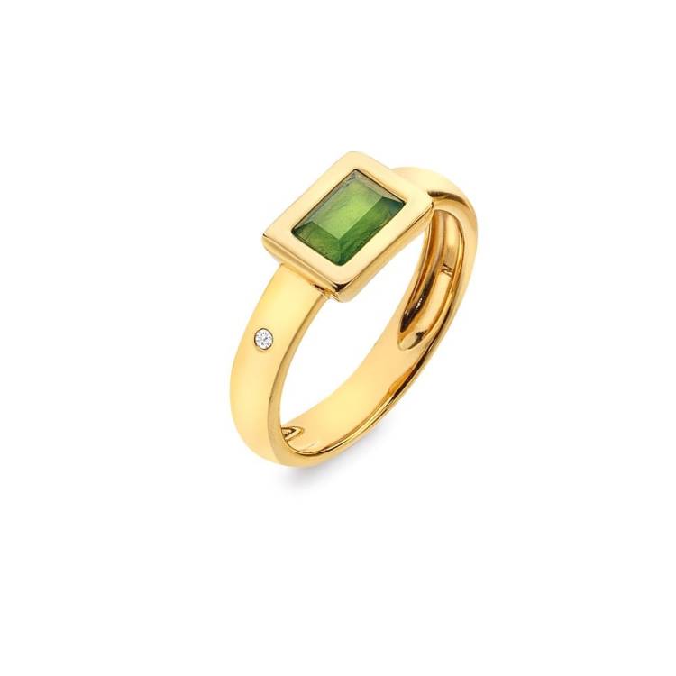 Hot Diamonds Gold Plated Sterling Silver Green Chalcedony Rectangle Ring - Medium (N)