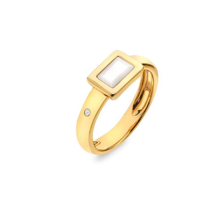 Hot Diamonds Gold Plated Sterling Silver Mother Of Pearl Rectangle Ring - Small (M)