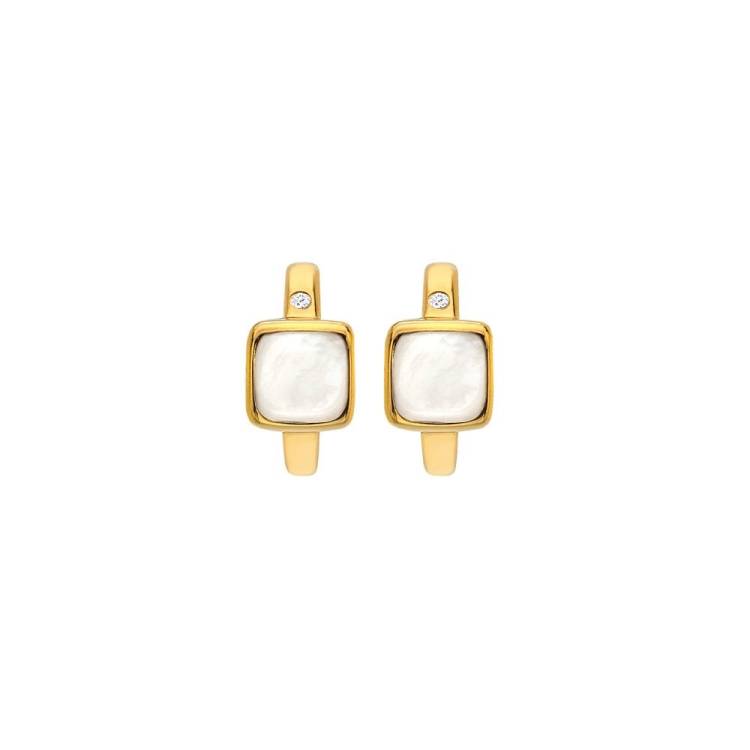 Hot Diamonds Gold Plated Sterling Silver Mother Of Pearl Square Huggie Earrings
