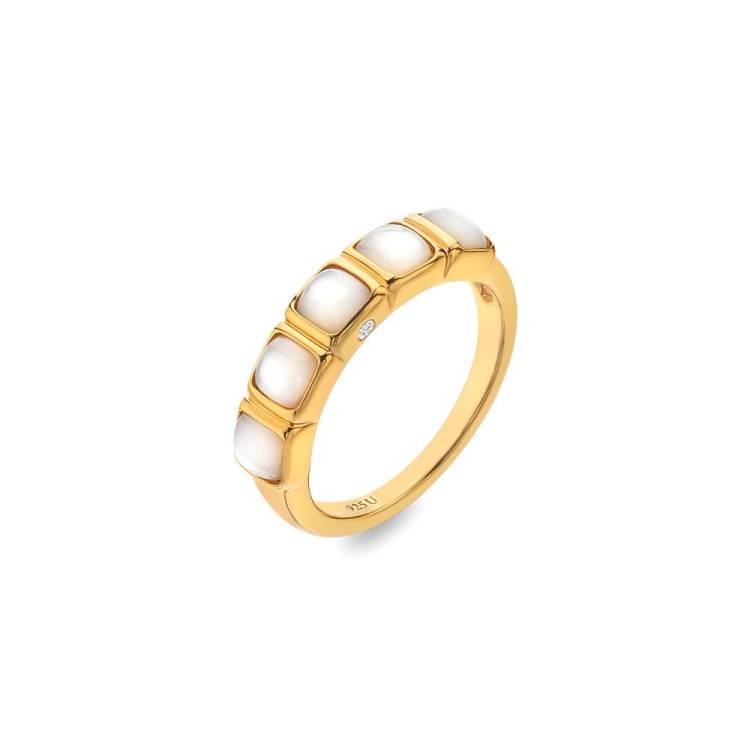 Hot Diamonds Gold Plated Sterling Silver Mother Of Pearl Square Ring - Large (O)