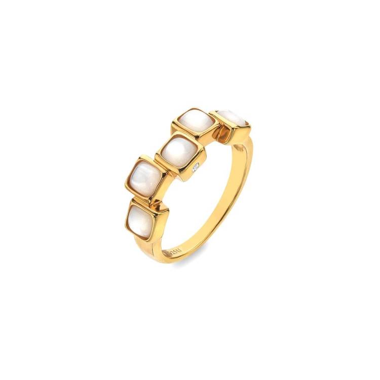 Hot Diamonds Gold Plated Sterling Silver Mother Of Pearl Square Stepped Ring - Extra Large (P)
