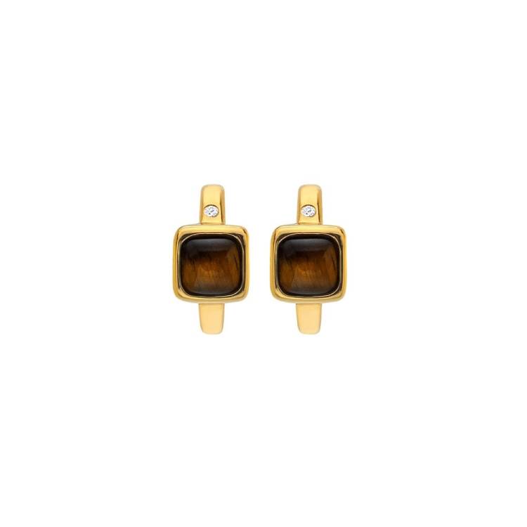 Hot Diamonds Gold Plated Sterling Silver Tigers Eye Square Huggie Earrings
