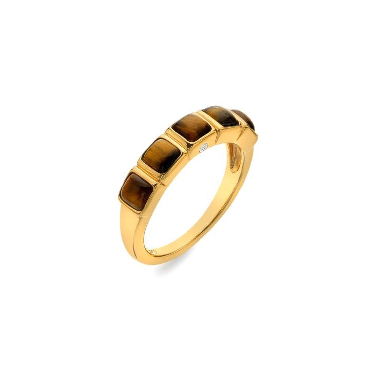 Hot Diamonds Gold Plated Sterling Silver Tigers Eye Square Ring - Extra Large (P)