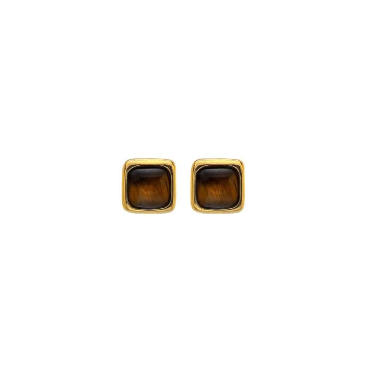 Hot Diamonds Gold Plated Sterling Silver Tigers Eye Square Stud Earrings