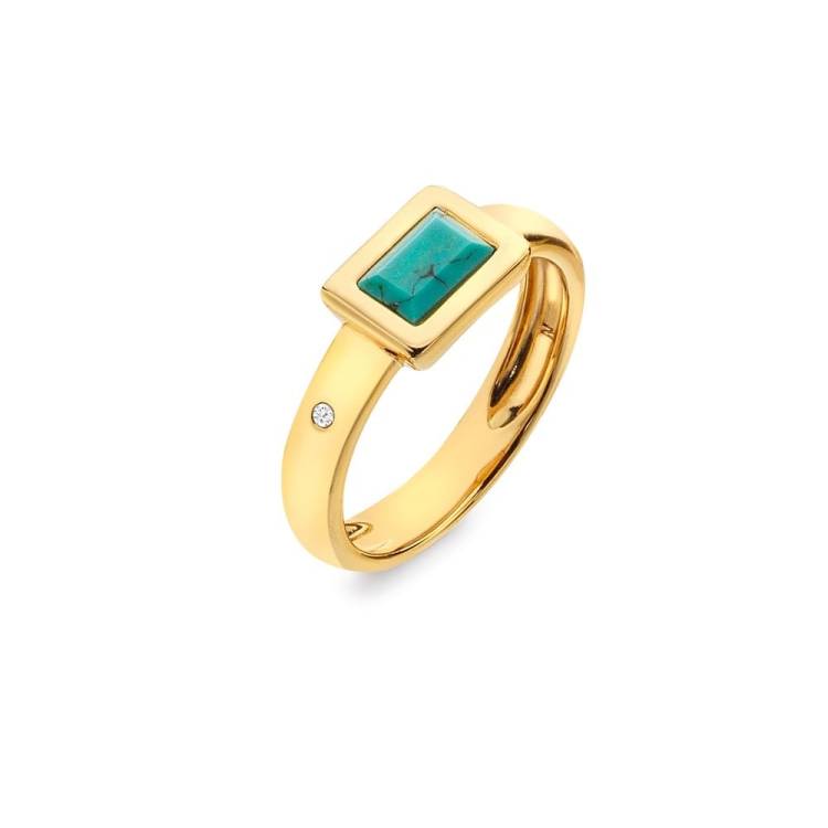 Hot Diamonds Gold Plated Sterling Silver Turquoise Rectangle Ring - Large (O)