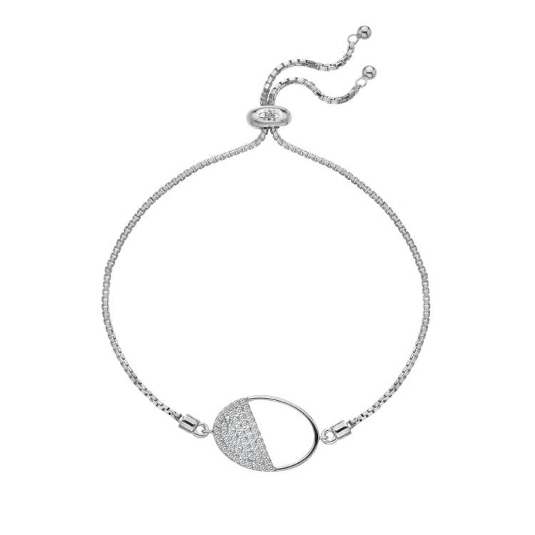 Hot Diamonds Horizon Sterling Silver White Topaz Oval Bracelet D - TITLE Silver