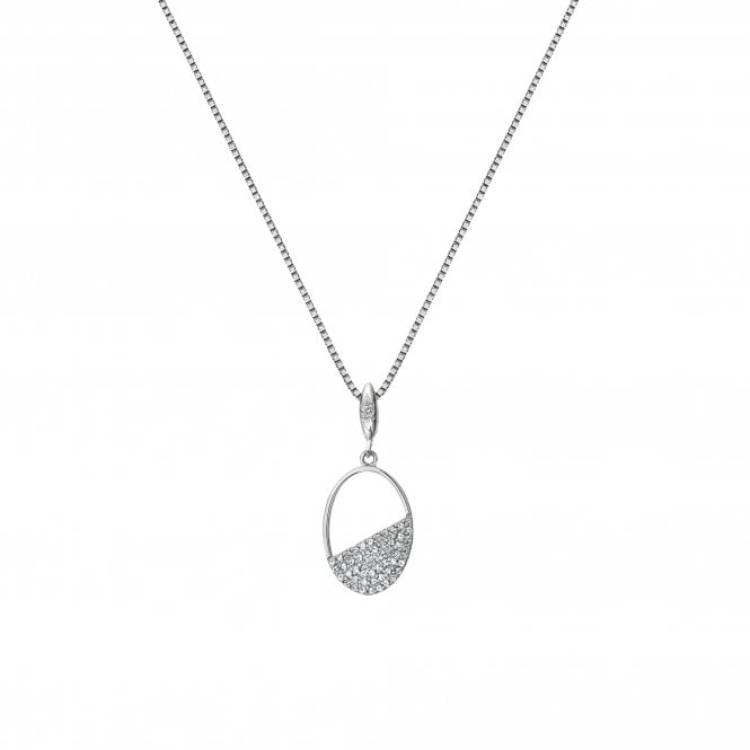 Hot Diamonds Horizon Sterling Silver White Topaz Oval Necklace D - TITLE Silver