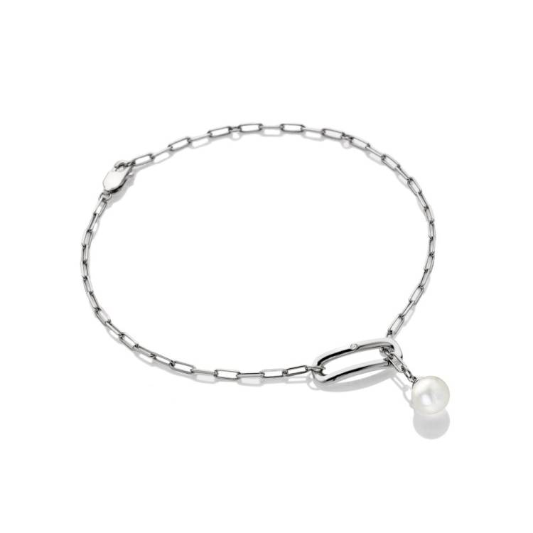 Hot Diamonds Linked Paperclip Sterling Silver Pearl Bracelet