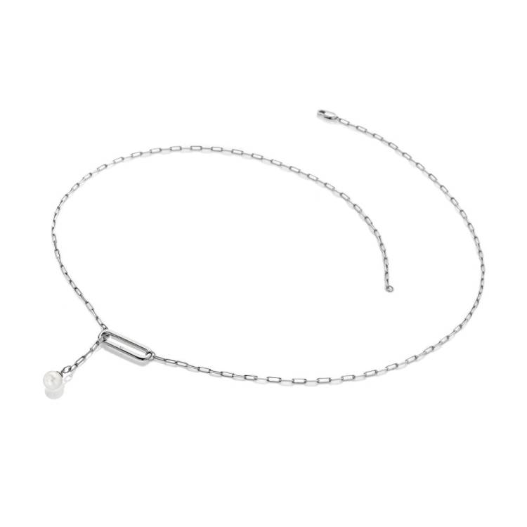 Hot Diamonds Linked Paperclip Sterling Silver Pearl Necklace
