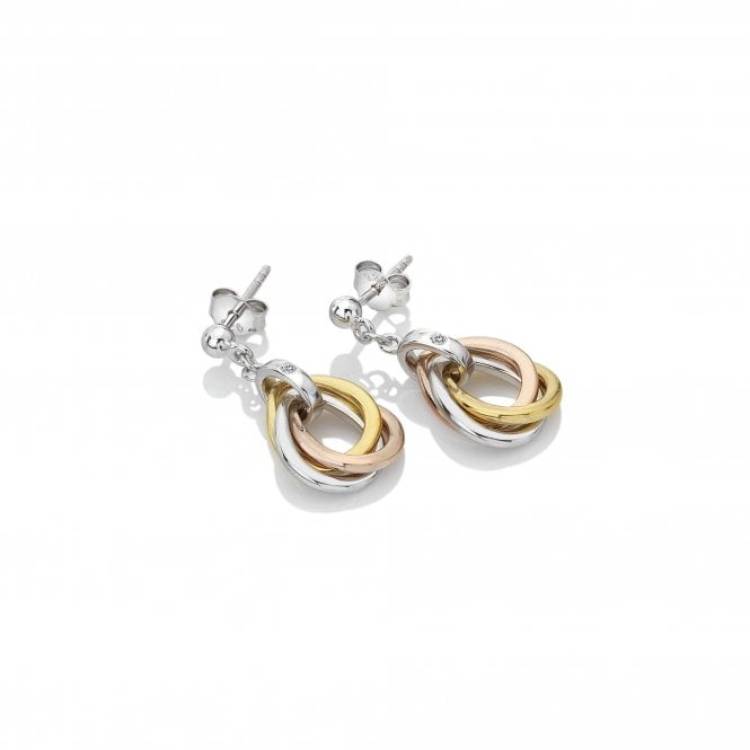 Hot Diamonds Rose And Yellow Gold Plated Sterling Silver Trio Teardrop Earrings - TITLE Silver