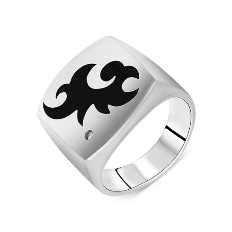 Hot Diamonds Sterling Silver Large Flat Top Black Swirl Ring - U